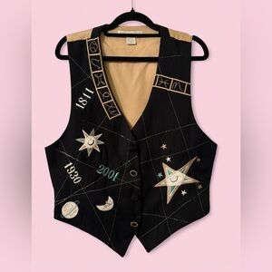 The Limited Vintage Celestial Embroidered Vest M/L | Astrology Stars Moon Black